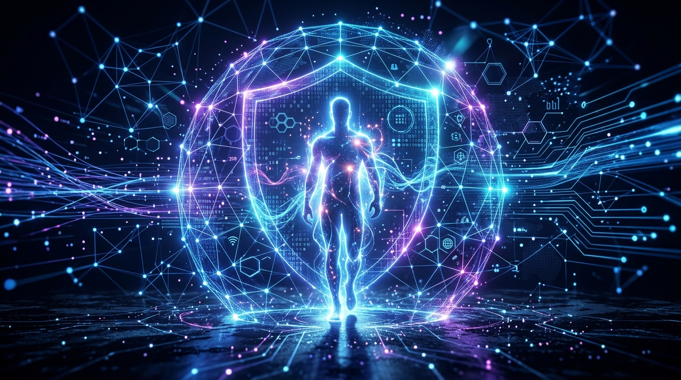 Futuristic AI Shield representation